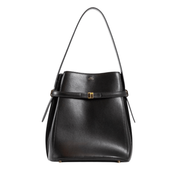 Belted leather bucket bag