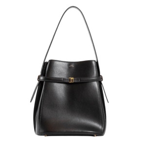 Belted leather bucket bag