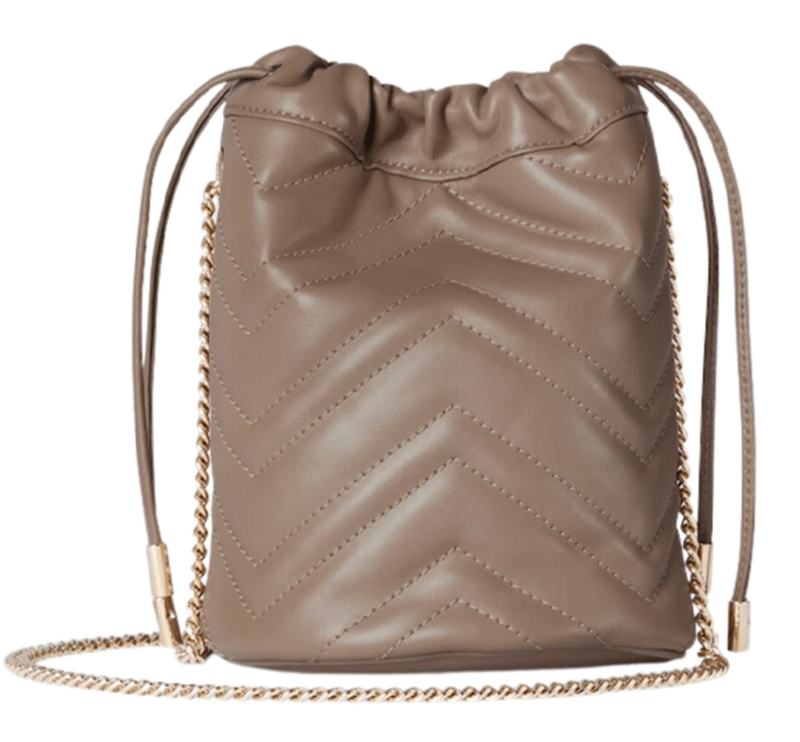 Gucci GG Marmont Mini Leather Bucket Bag Taupe