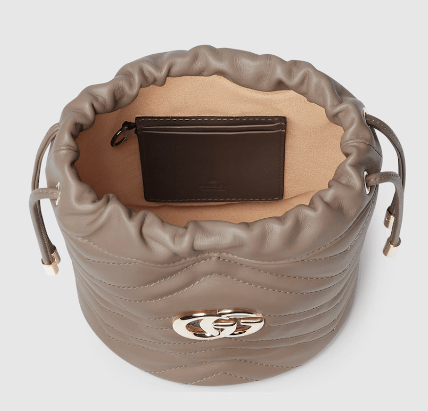 Gucci GG Marmont Mini Leather Bucket Bag Taupe