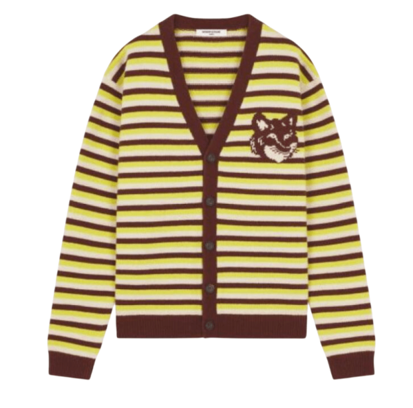 FOX HEAD INTARSIA STRIPED COMFORT CARDIGAN 