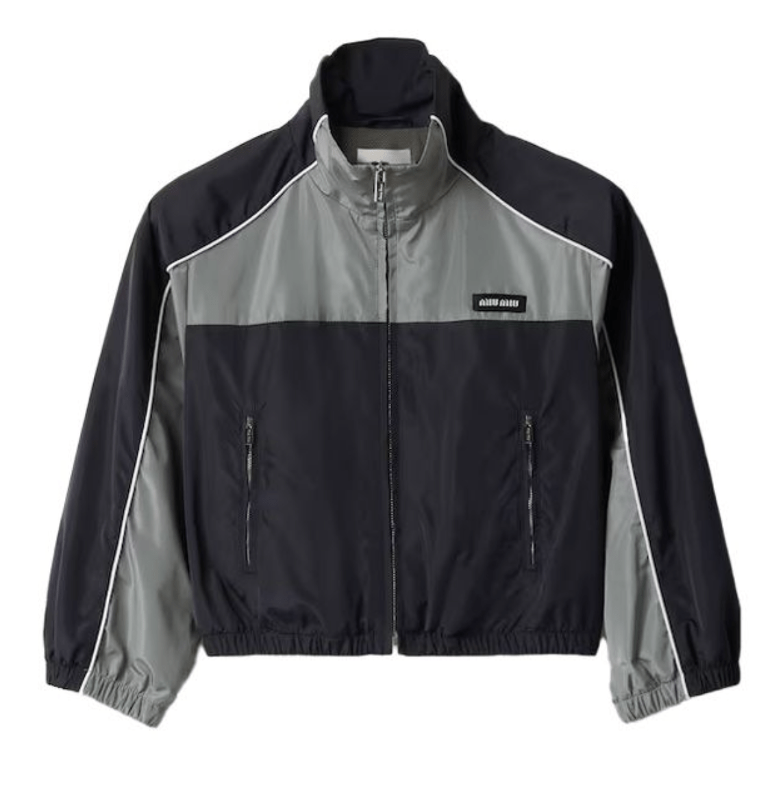 (W) Miu Miu Technical Silk Zipper Blouson Jacket Blue Lead Grey