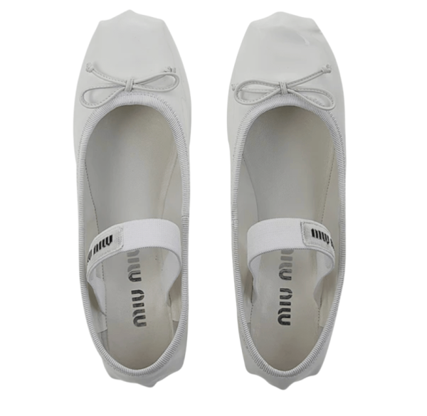(W) Miu Miu Patent Leather Ballerinas White