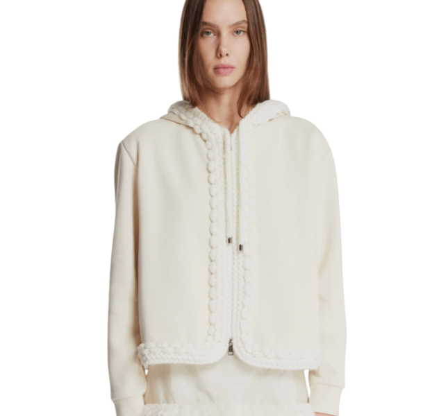 White Hoodie with Cable-Knit 