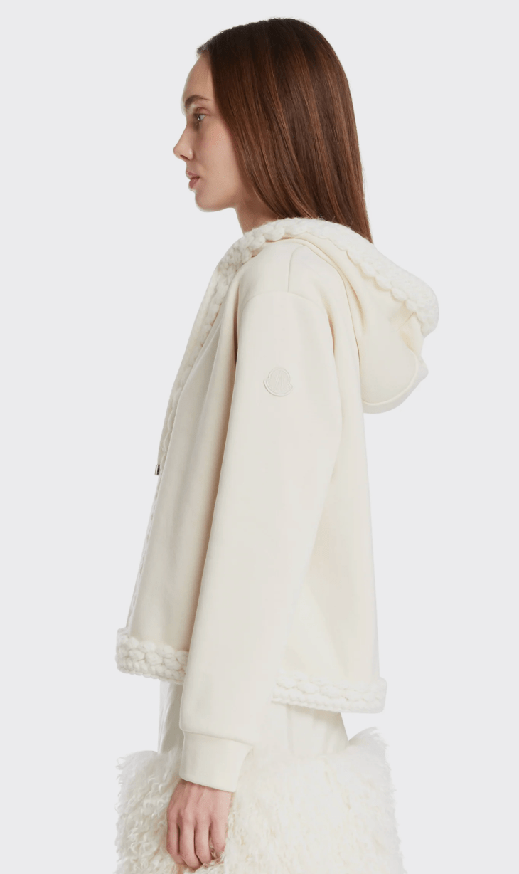 White Hoodie with Cable-Knit 