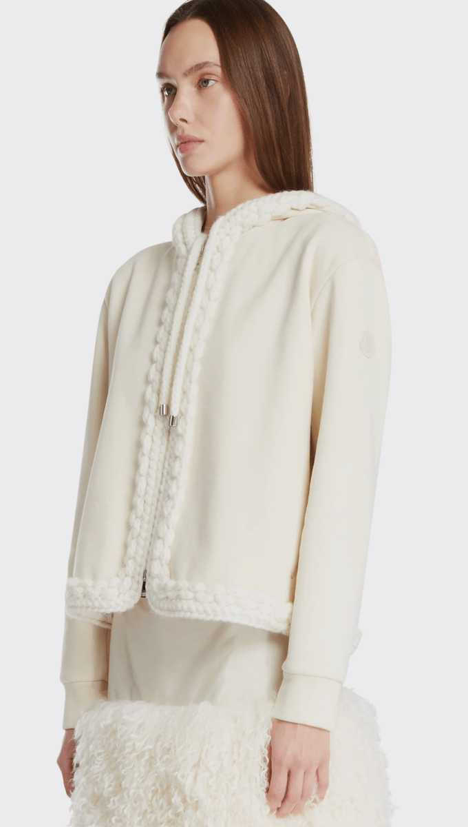 White Hoodie with Cable-Knit 