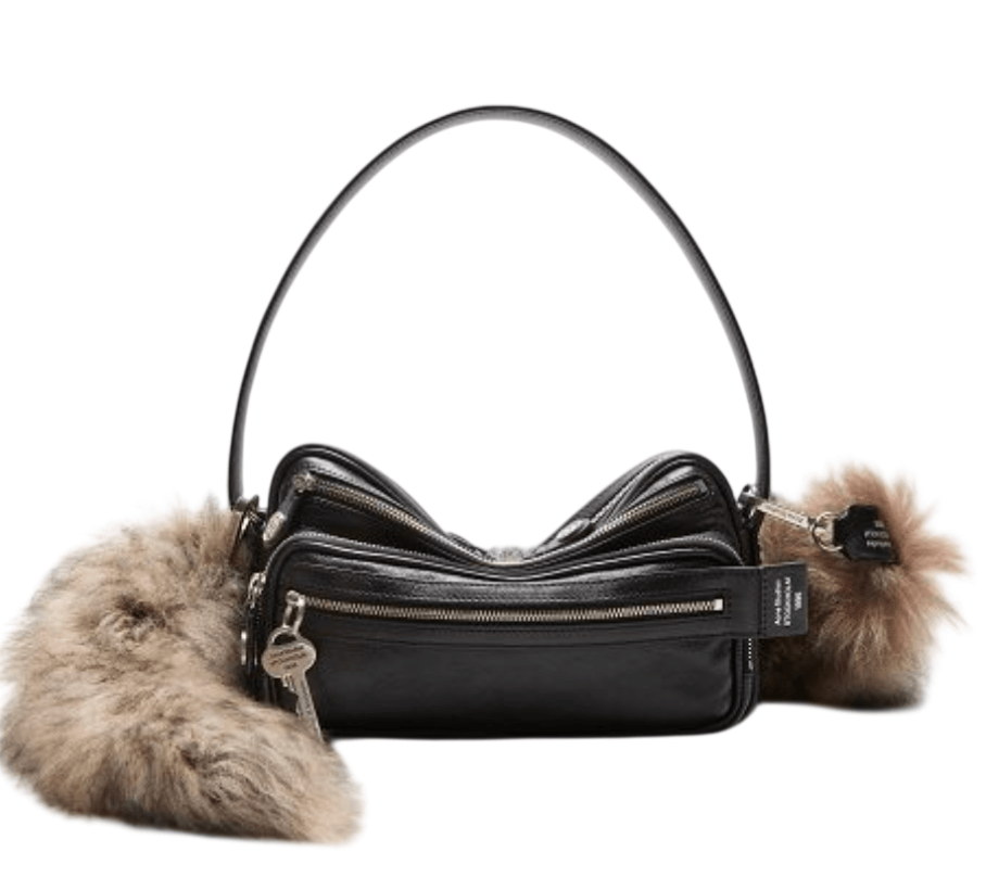 ACNE STUDIOS shearling-trimmed leather shoulder bag