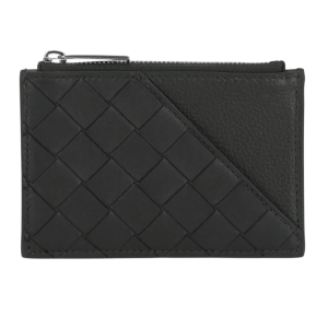 Bottega Veneta Intrecciato Diagonal Zipped Card Case Dark Green