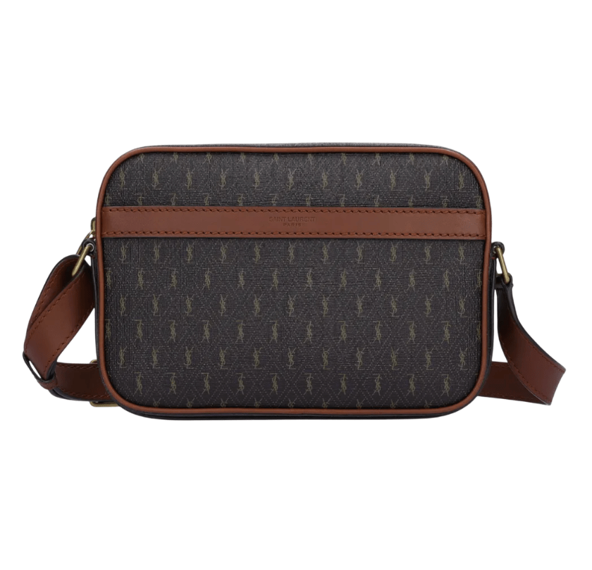 Saint Laurent Le Monogramme Camera Bag in Monogram Canvas and Smooth Leather Chestnut