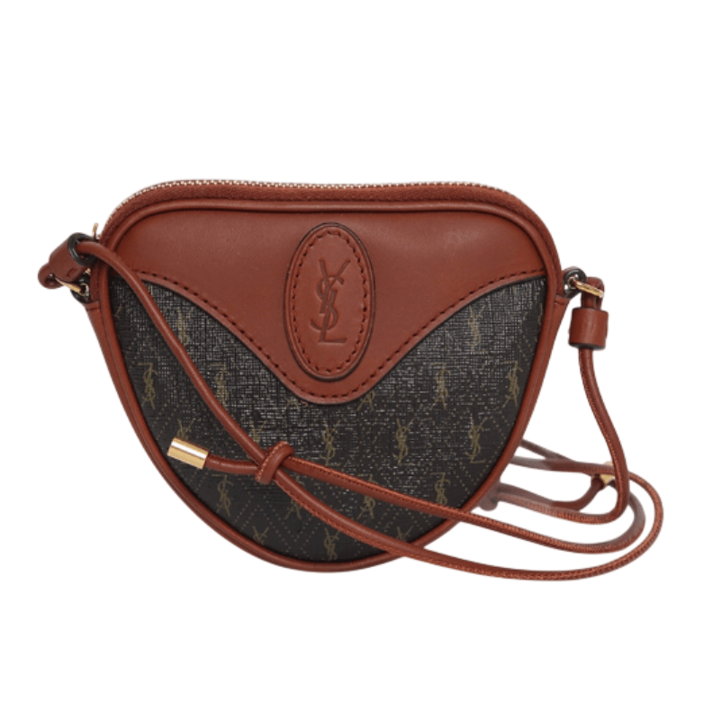 Saint Laurent Le Monogramme Coin Purse in Canvas and Smooth Leather Chestnut