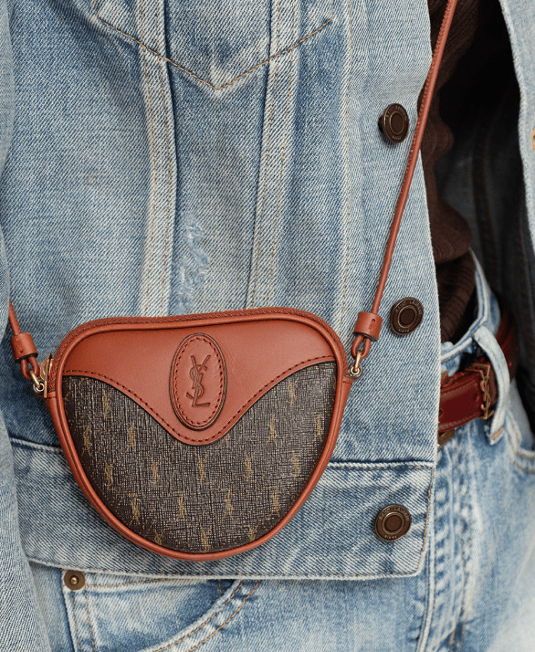 Saint Laurent Le Monogramme Coin Purse in Canvas and Smooth Leather Chestnut