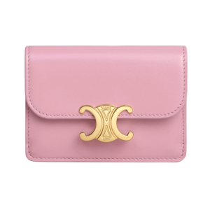 Celine Card Holder with Flap Triomphe in Shiny Calfskin Silk Pink