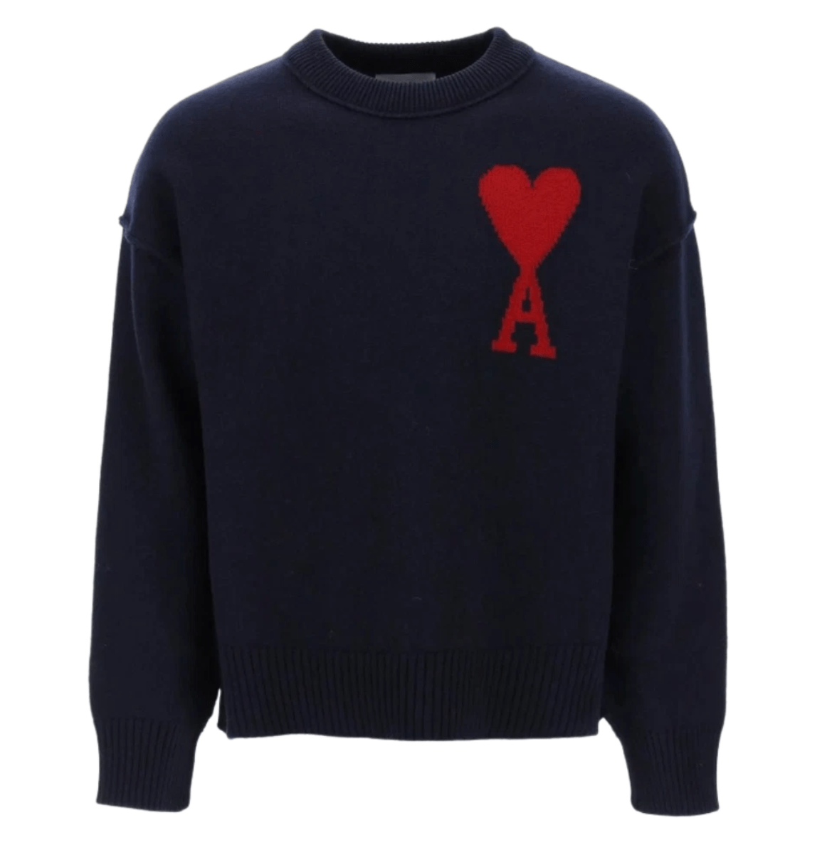 AMI De Coeur Felted Merino Wool Sweater Night Blue Red