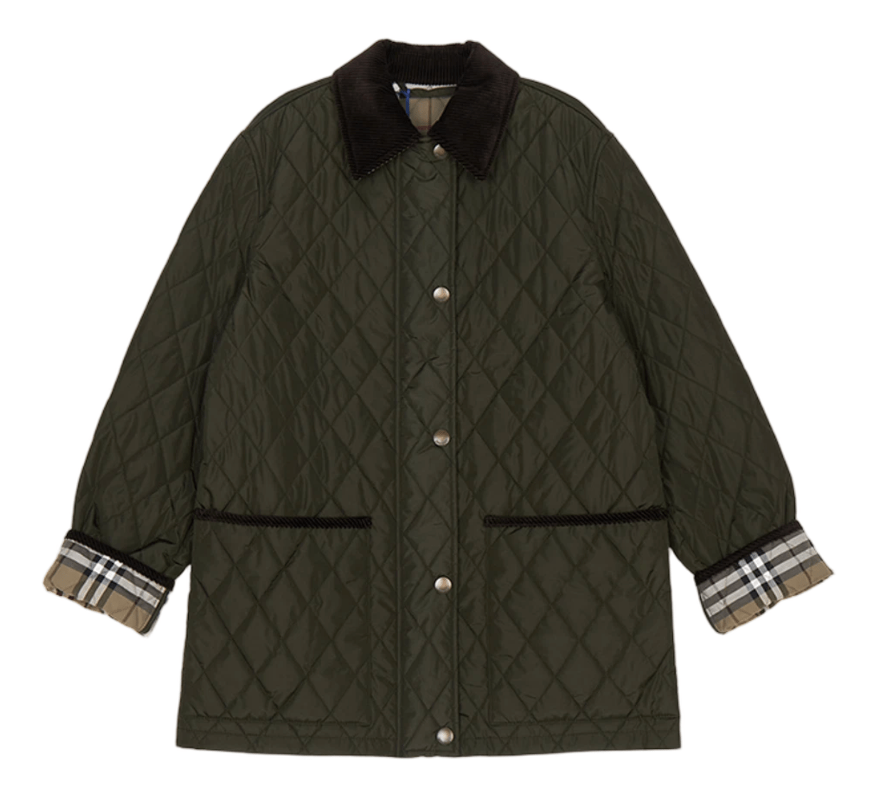 (W) Burberry Broadway Quilted Barn Jacket Khaki