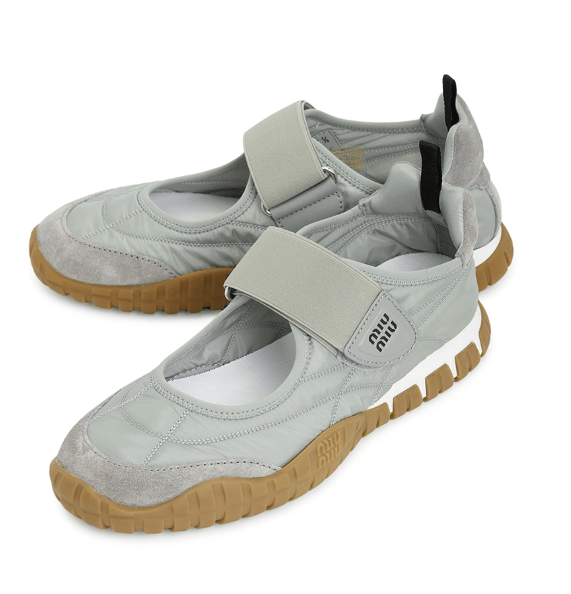 (W) Miu Miu Tyre Technical Fabric and Suede Ballerinas