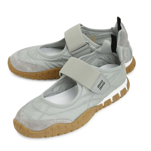 (W) Miu Miu Tyre Technical Fabric and Suede Ballerinas