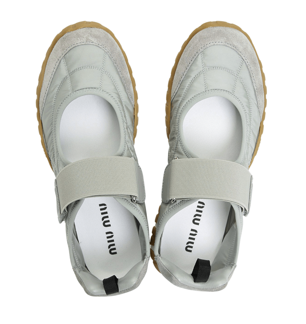 (W) Miu Miu Tyre Technical Fabric and Suede Ballerinas