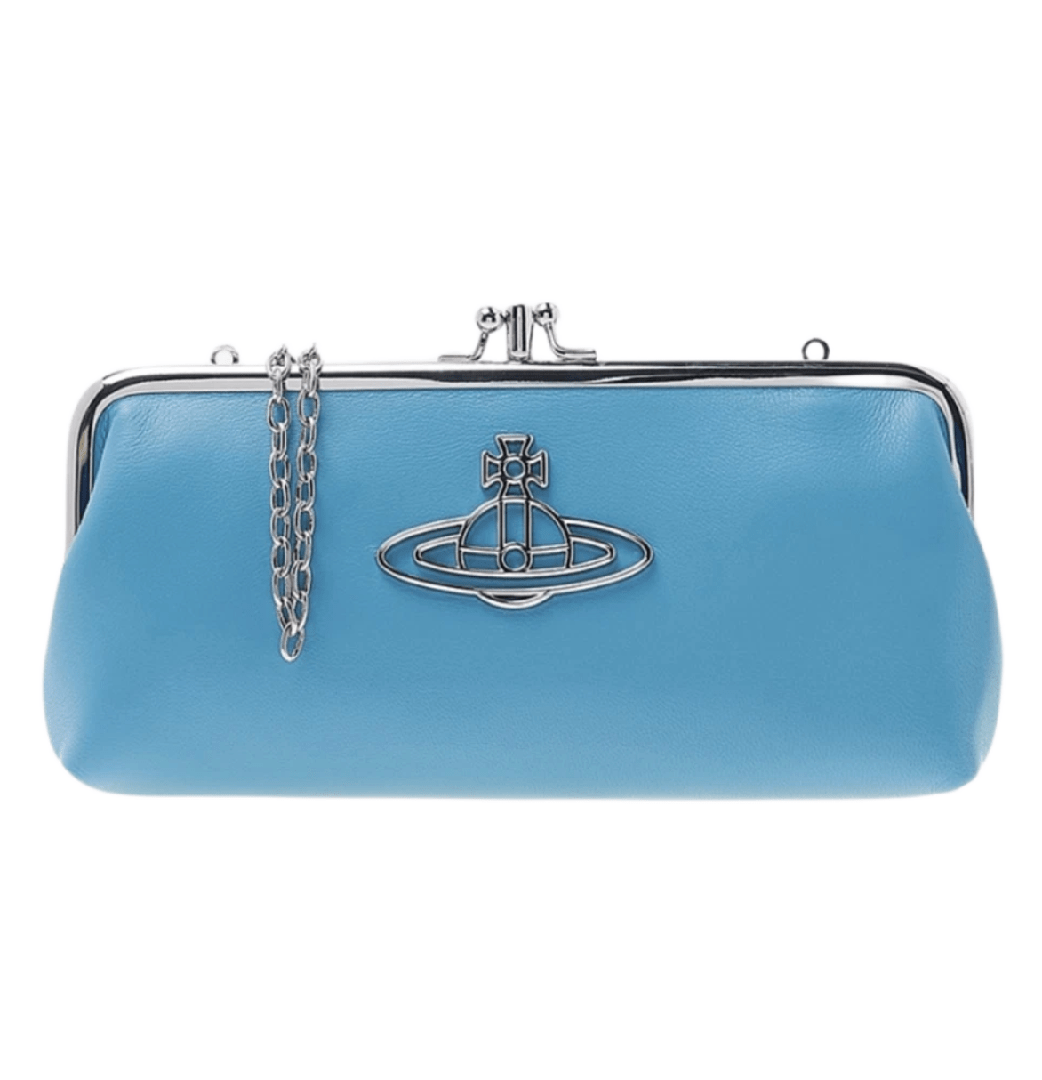 Vivienne Westwood Nappa Thin Line Orb Frame Purse with Chain Blue