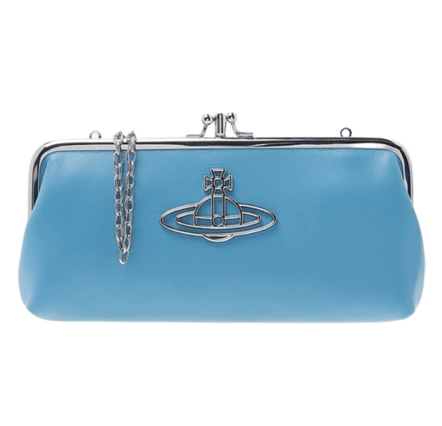 Vivienne Westwood Nappa Thin Line Orb Frame Purse with Chain Blue