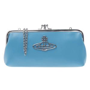 Vivienne Westwood Nappa Thin Line Orb Frame Purse with Chain Blue