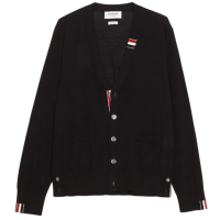 Thom Browne Fine Merino Jersey Stripe Relaxed V-Neck Cardigan Navy
