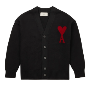 Big Heart Intarsia Logo Wool Cardigan - Black