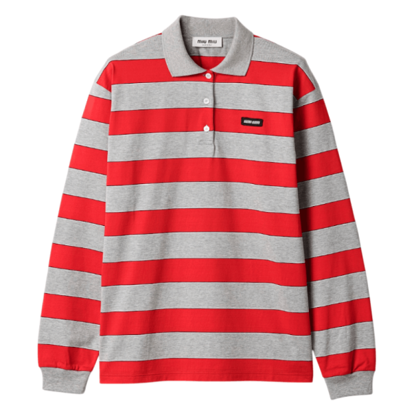 Striped jersey polo shirt - red