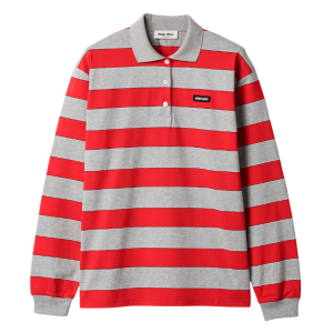 Striped jersey polo shirt - red