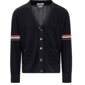 Thom Browne Wool Relaxed V-Neck Armband Cardigan Navy
