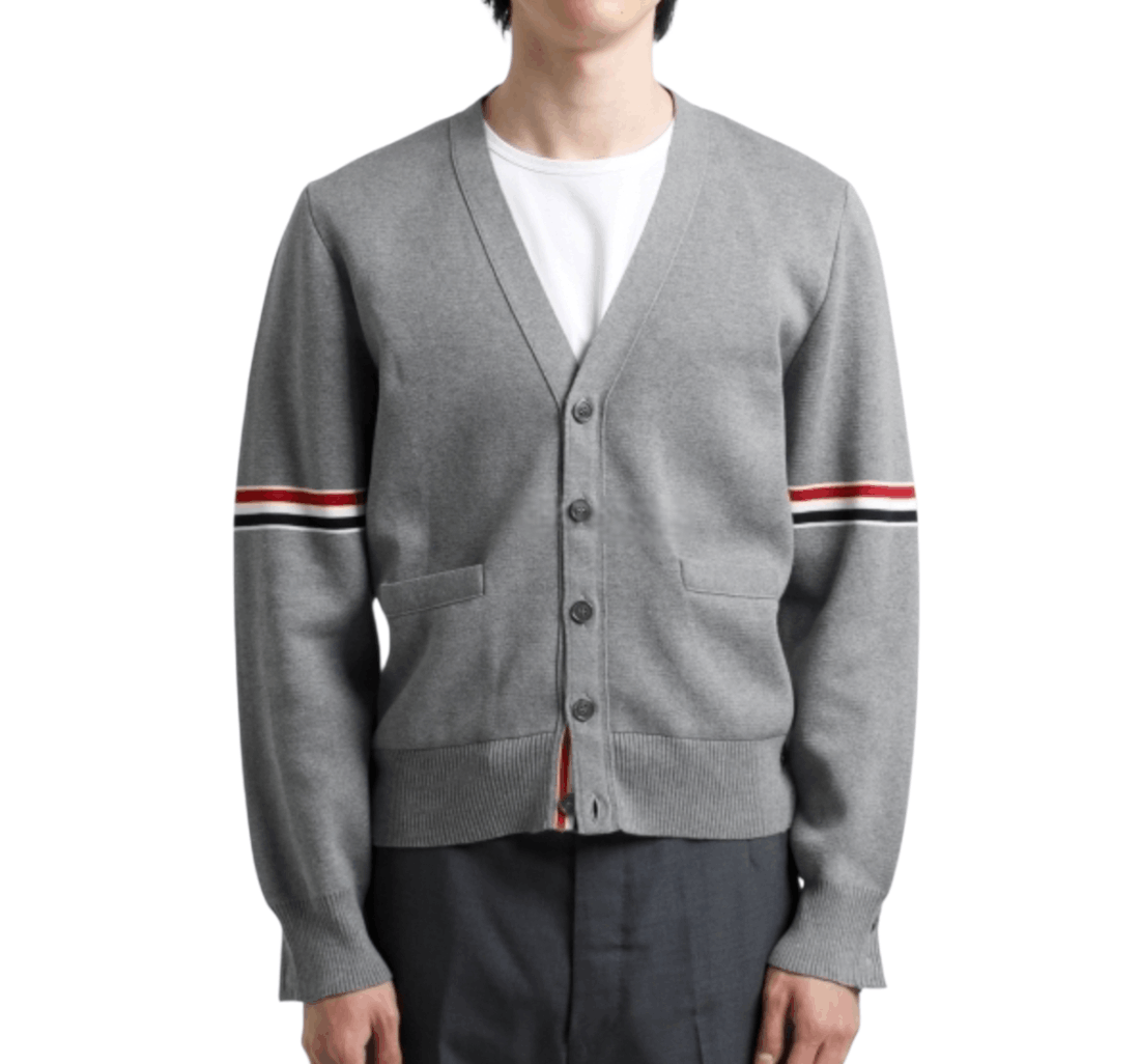 Thom Browne Milano Stitch Stripe Armband Cardigan Light Grey