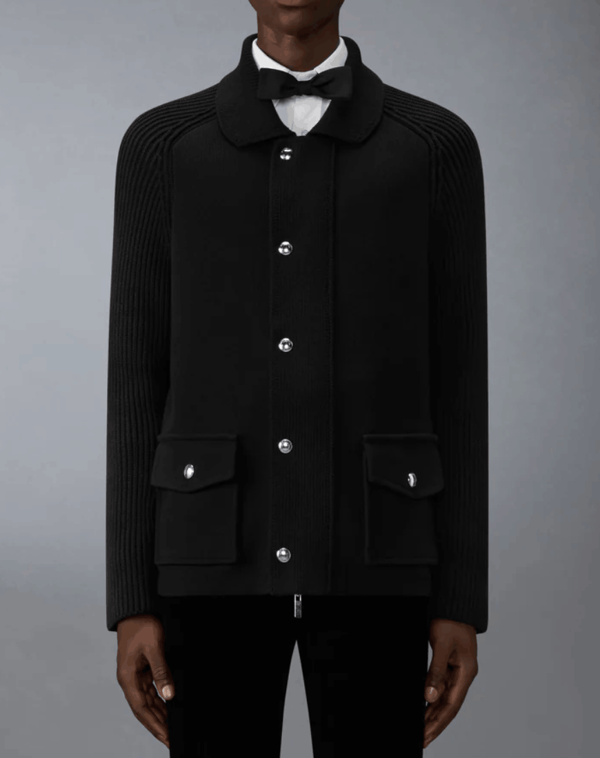 Mixed Stitch Cotton Cashmere Zip-Up Jacket 