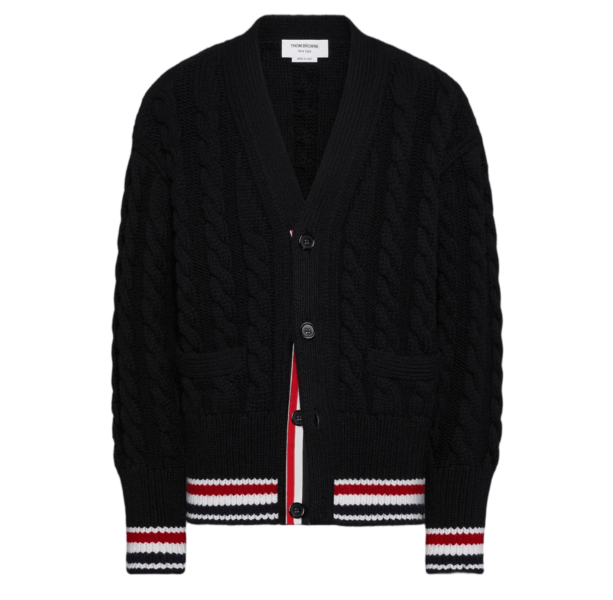  Merino Baby Cable Stitch RWB Stripe Cardigan 