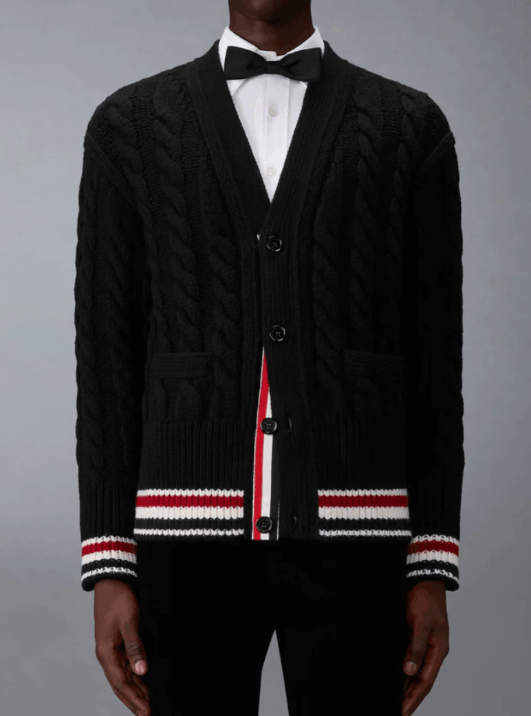  Merino Baby Cable Stitch RWB Stripe Cardigan 