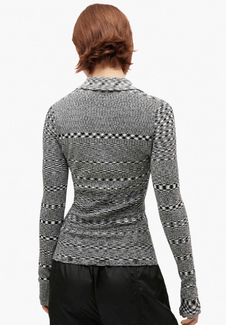 GREY STRIPED KNITTED POLO SHIRT 