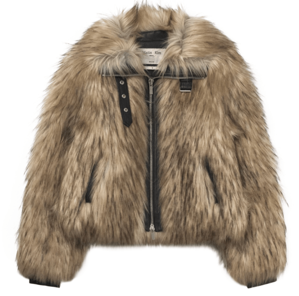 (W) Matin Kim Neck Buckle Crop Fur Jumper Beige