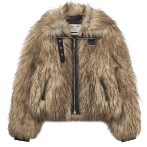 (W) Matin Kim Neck Buckle Crop Fur Jumper Beige