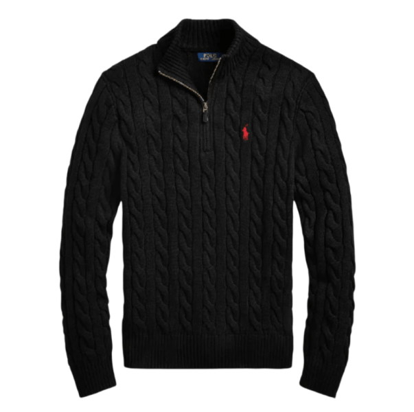 Polo Ralph Lauren Men Cable-Knit Cotton Quarter-Zip Jumper Black
