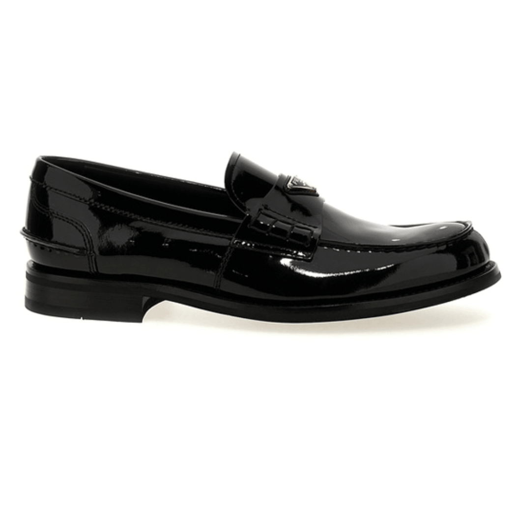 Prada men's black patent leather loafer