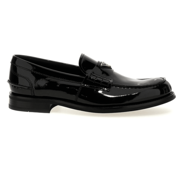 Prada men's black patent leather loafer