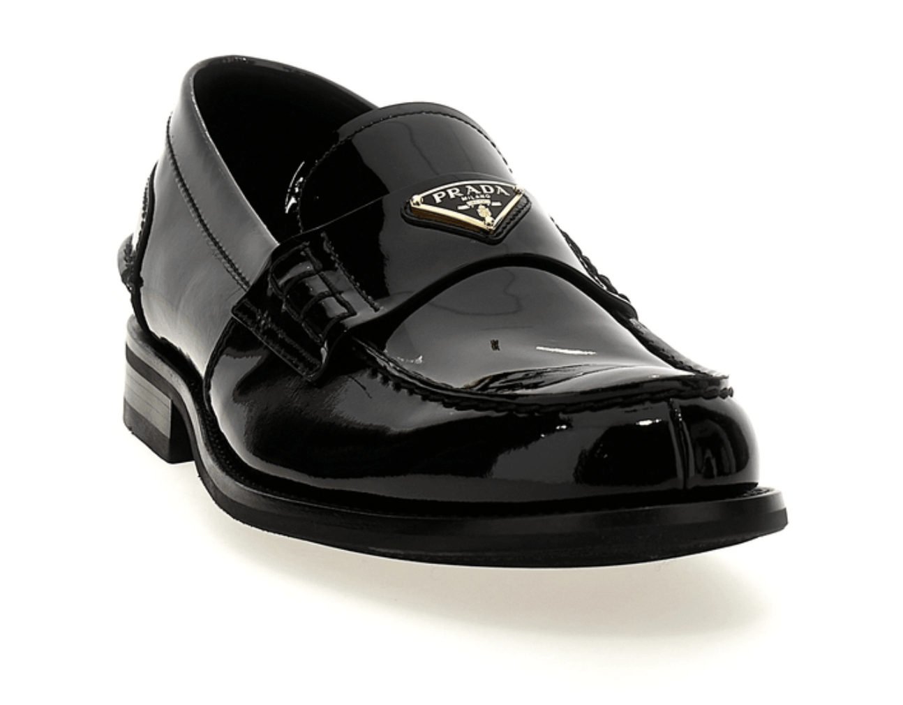 Prada men's black patent leather loafer