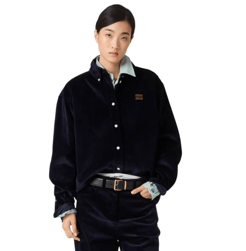 Navy Corduroy And Suede Shirt