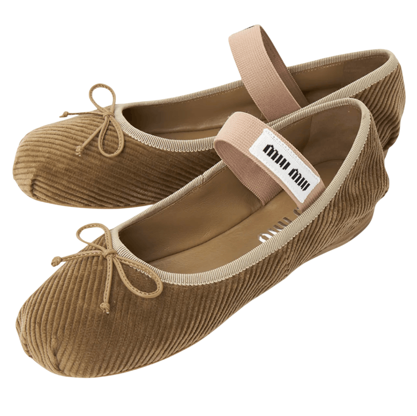 (W) Miu Miu Corduroy Ballerinas Cinnamon