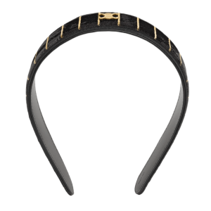(W) Celine Striped Sequins Headband in Calfskin, Polyester and Brass with Gold Finish Black Gold Smoke