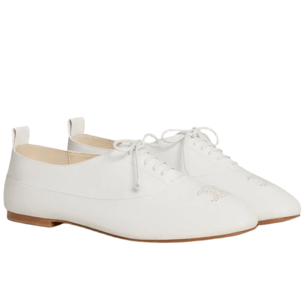 (W) Celine Lise Perforated Triomphe Richelieu In Lambskin Arctic White