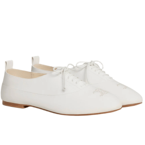 (W) Celine Lise Perforated Triomphe Richelieu In Lambskin Arctic White