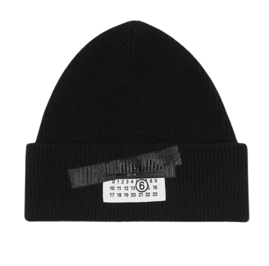 MM6 Maison Margiela Taped Label Wool Beanie Black