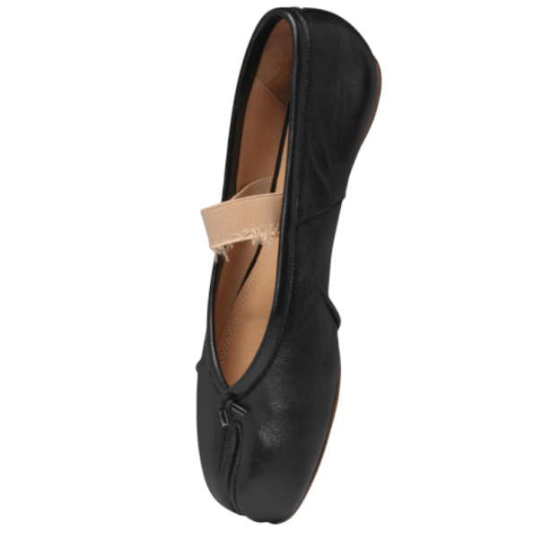 Tabi Ballerina Elastic Band Flat Shoes - Black:Nude