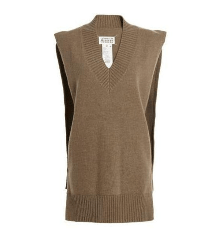 Maison Margiela Sleeveless V-Neck Sweater Camel