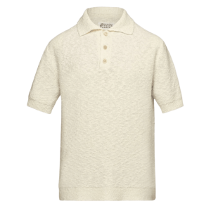 (W) Maison Margiela Nostalgic Boucle Knit Polo Shirt Off White