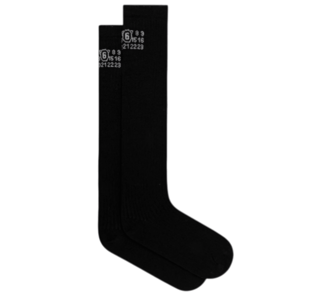 MM6 Maison Margiela Jacquard logo knee-high socks black